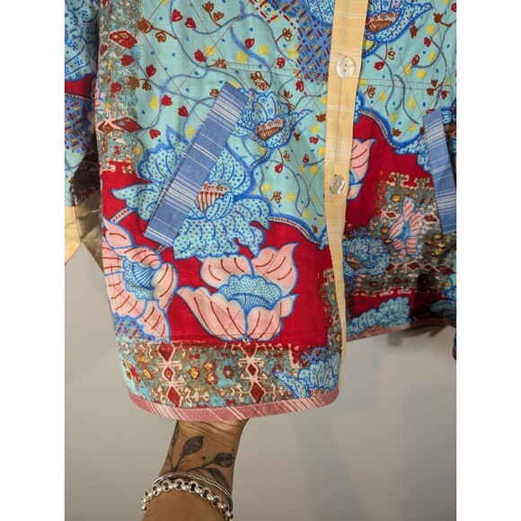 Koos of Course Jacket Women 1X Vintage Red Floral Pattern Linen Blend Reversible - Picture 3 of 10